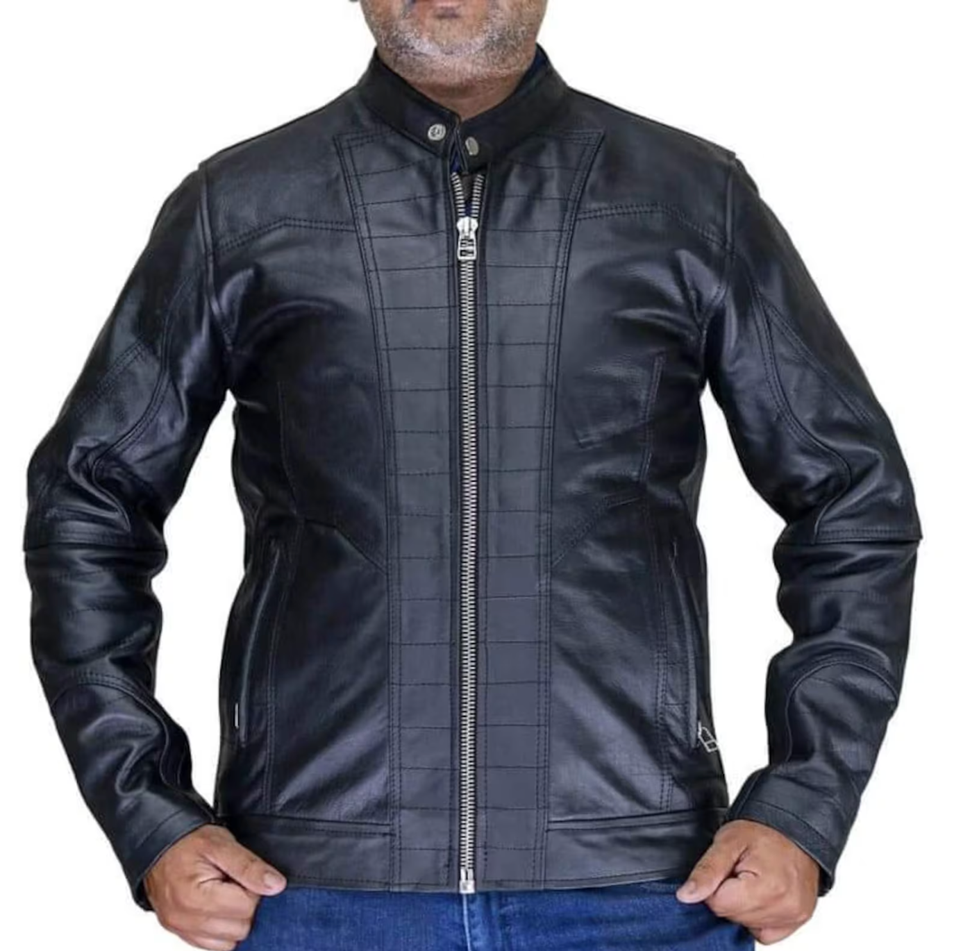 Lambskin leather black winter motorcycle jacket men's