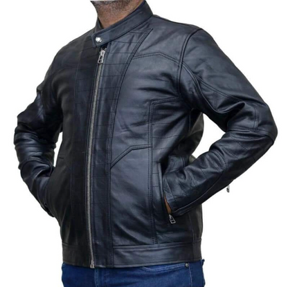 Lambskin leather black winter motorcycle jacket men's