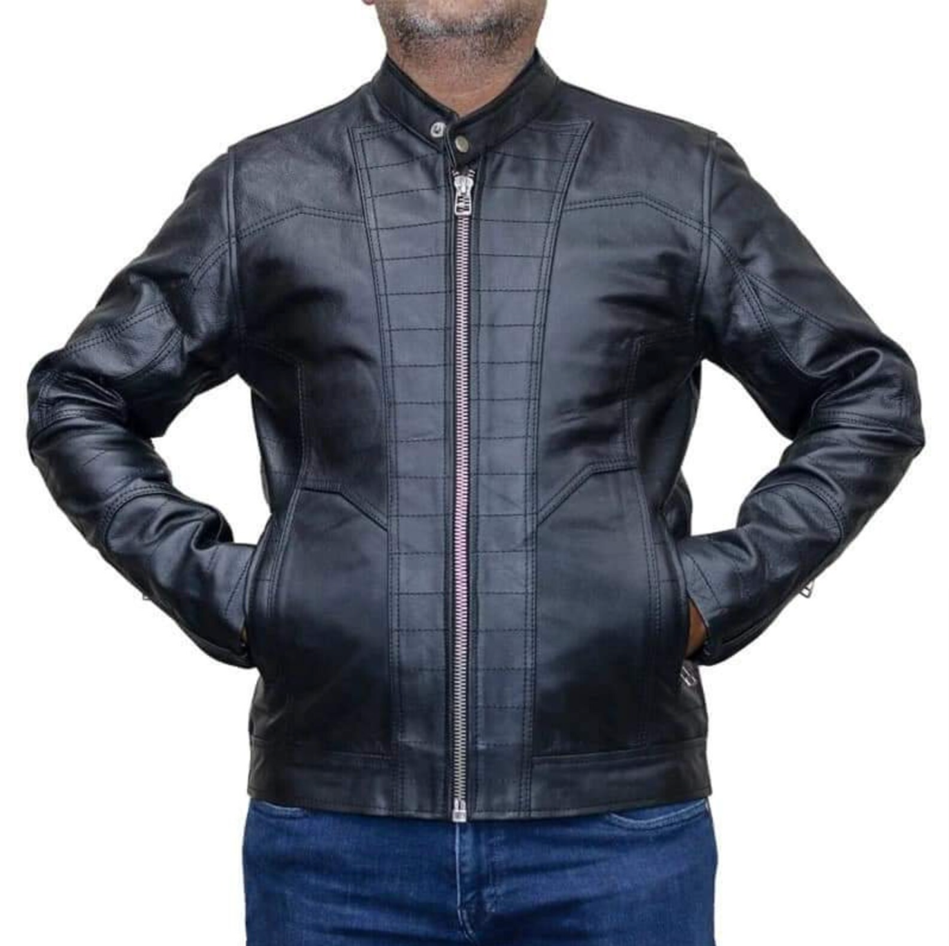 Lambskin leather black winter motorcycle jacket men's