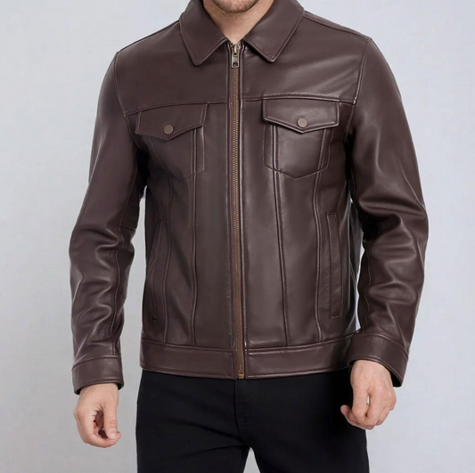 Dark Brown Leather Jacket For Men