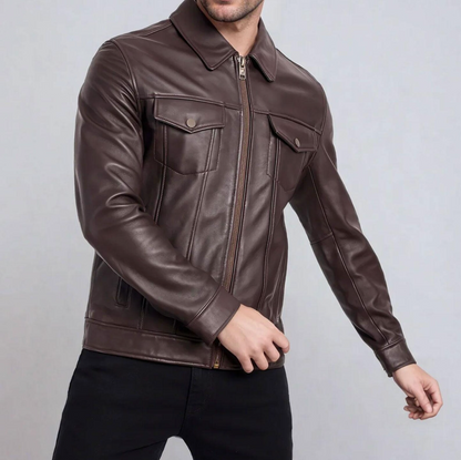 Dark Brown Leather Jacket For Men