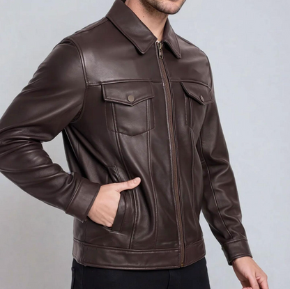 Dark Brown Leather Jacket For Men