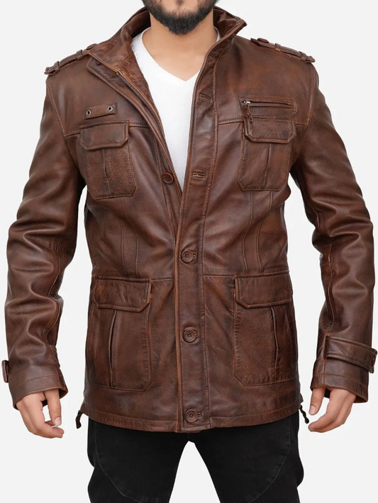 Men's Distressed Brown Leather Jacket