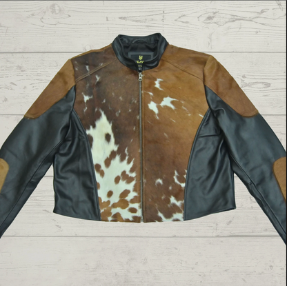 Brown White Men's Hair On Cowhide Fur Jacket