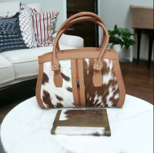 Brown White Cowhide Shoulder Bag