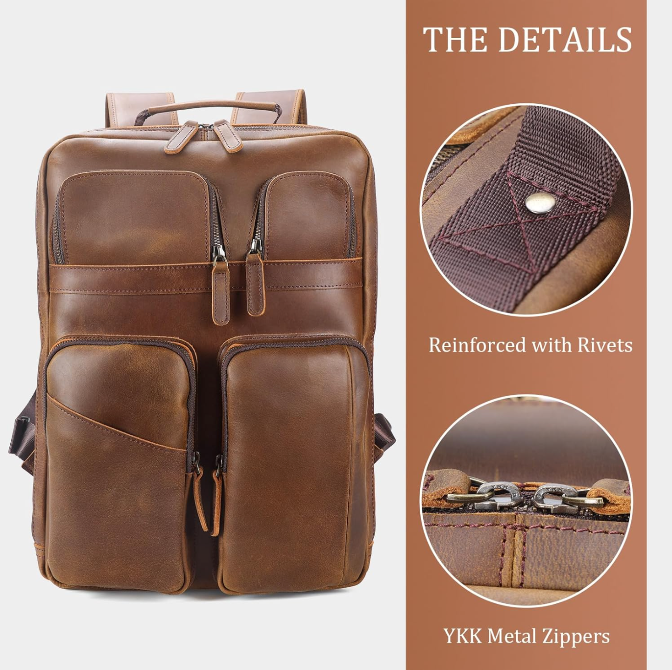 Genuine Leather Backpack Brown