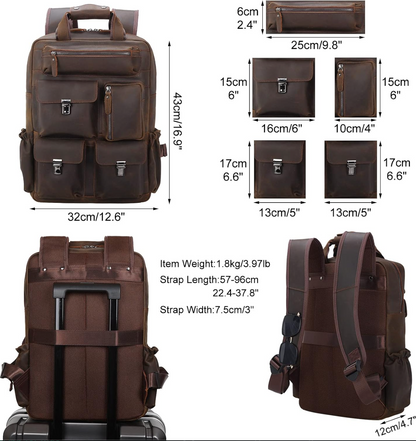 Genuine Leather Backpack Rucksack Travel