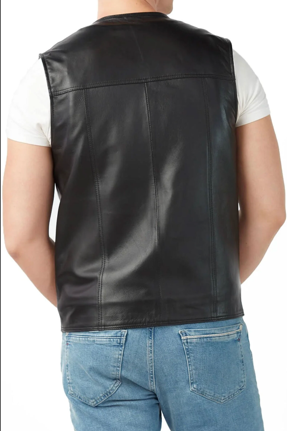 Men's Leather Vest Real Black Waistcoat