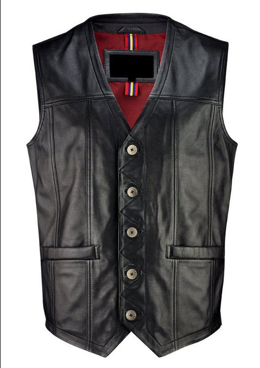 Cowboy Biker Leather Vest Buttoned