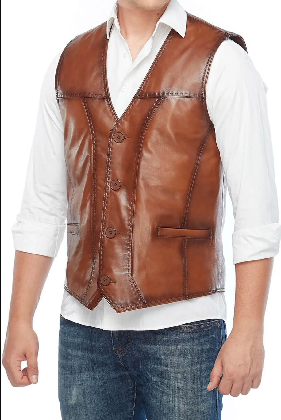 Handcrafted Brown Leather Vest for Men