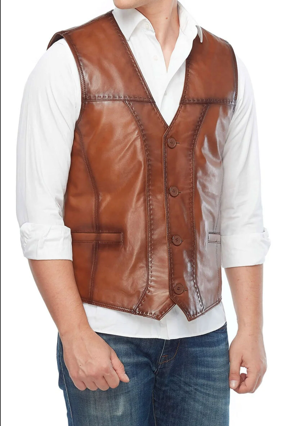 Handcrafted Brown Leather Vest for Men