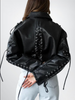 Women Cropped Lace Up Leather Jacket