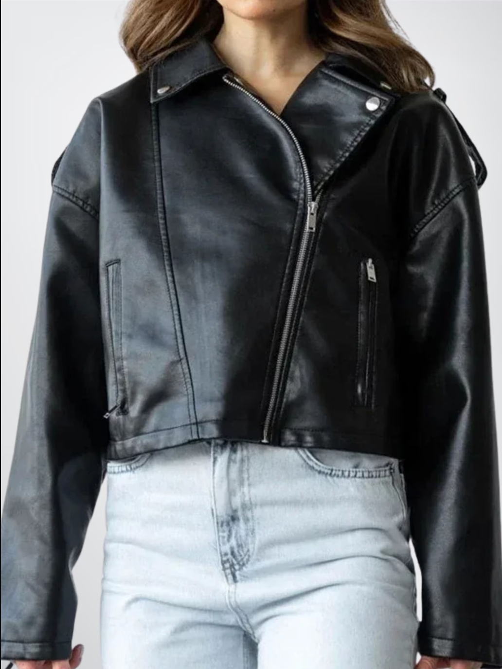 Women Cropped Lace Up Leather Jacket