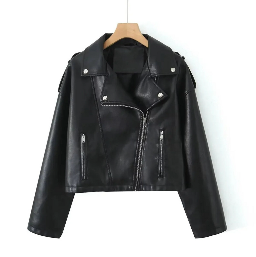 Women Cropped Lace Up Leather Jacket