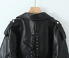 Women Cropped Lace Up Leather Jacket