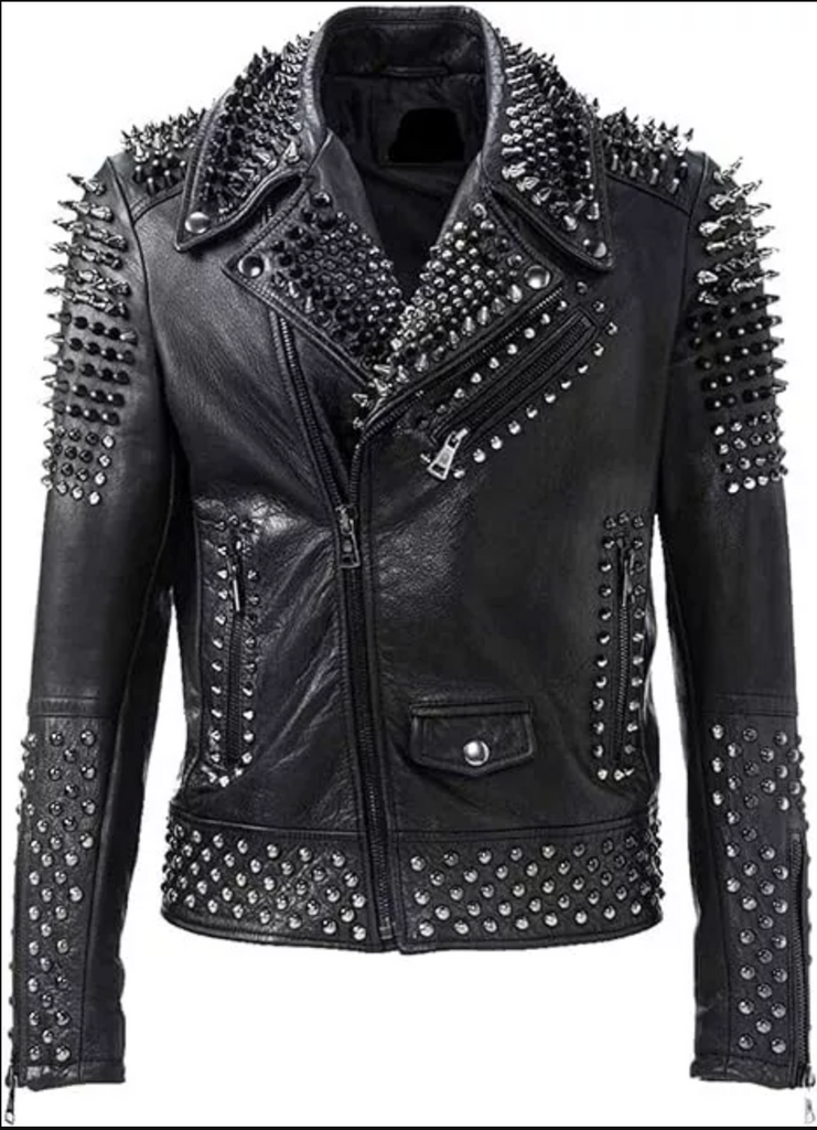 Men Silver Studded Leather Jacket With Silver Spike Retro