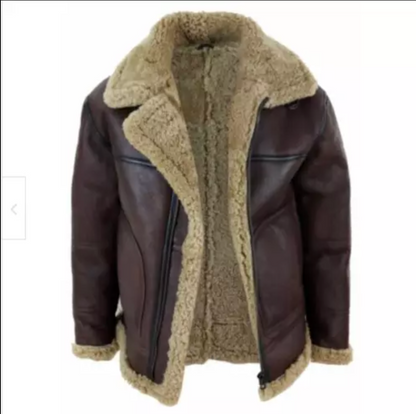 Men's Brown Shearling Leather Bomber Jacket