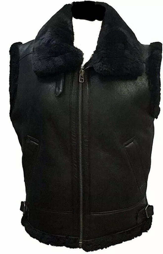 Genuine Leather Black Aviator Vest