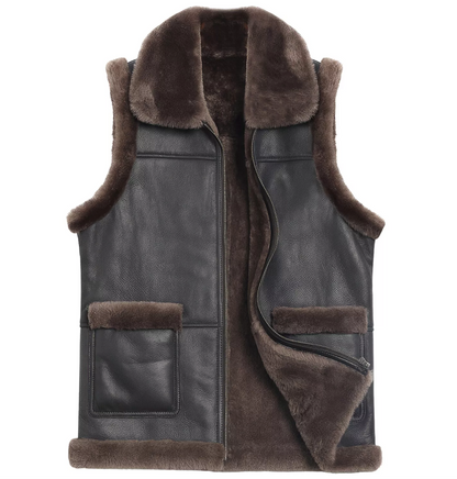 Men's Coffee Brown Real Fur Sleeveless Vest