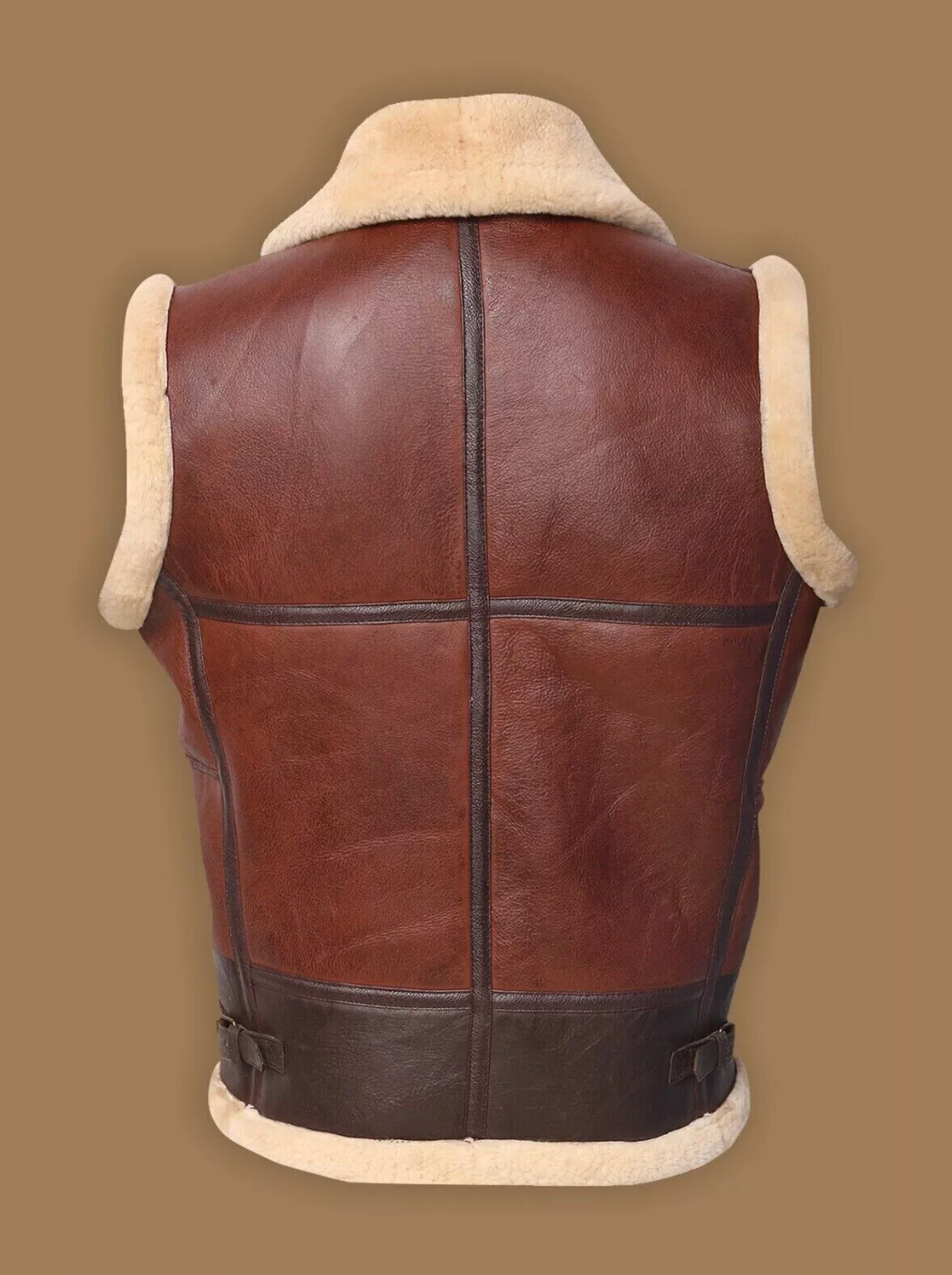 Men's Brown Aviator Faux Shearling Leather Vest