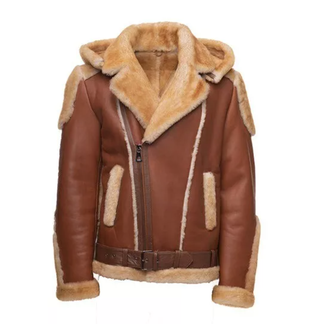 Men's Aviator Bomber Fur Shearling Leather Jacket