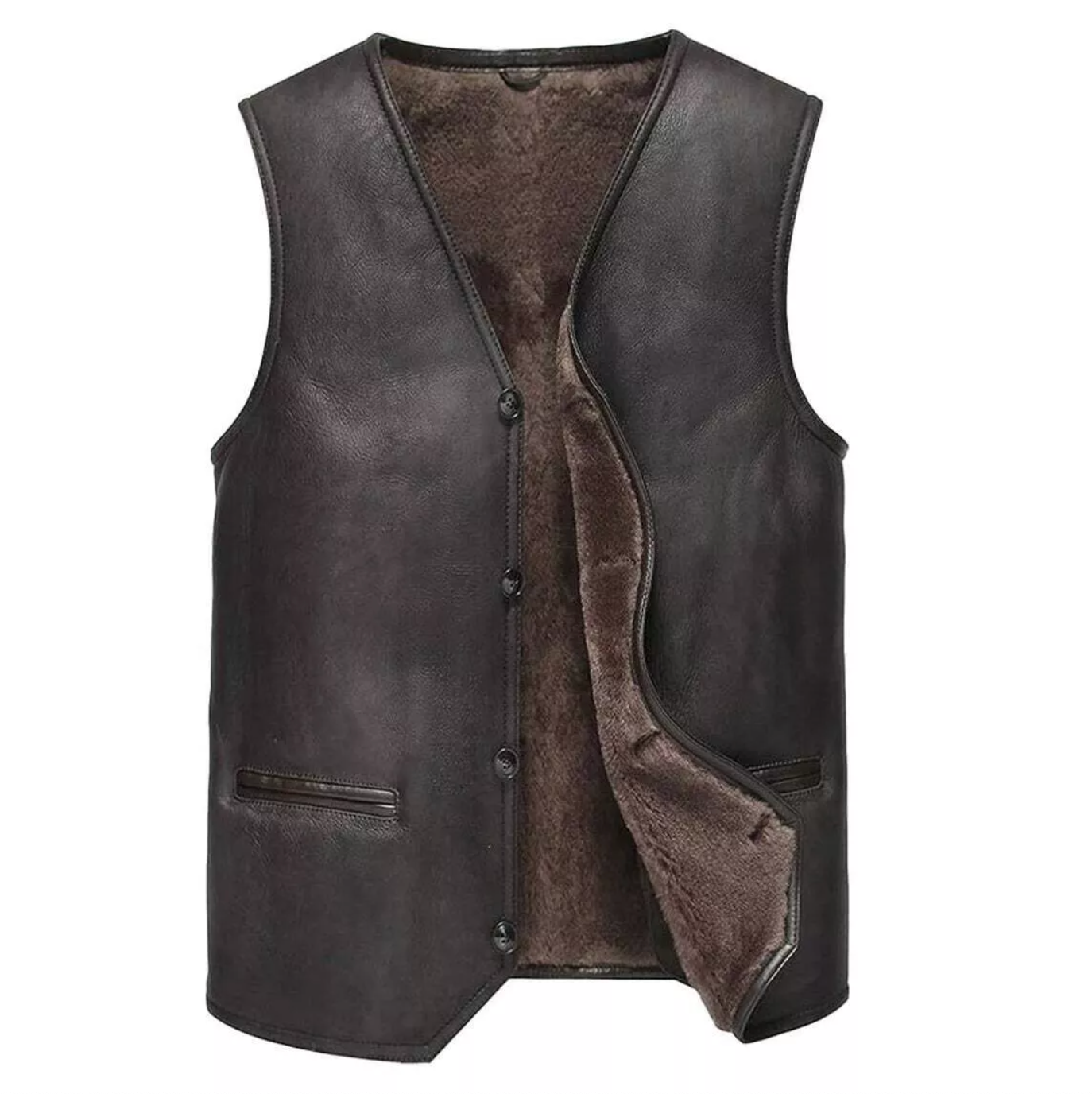 Genuine Leather And Fur Aviator Waistcoat Men's