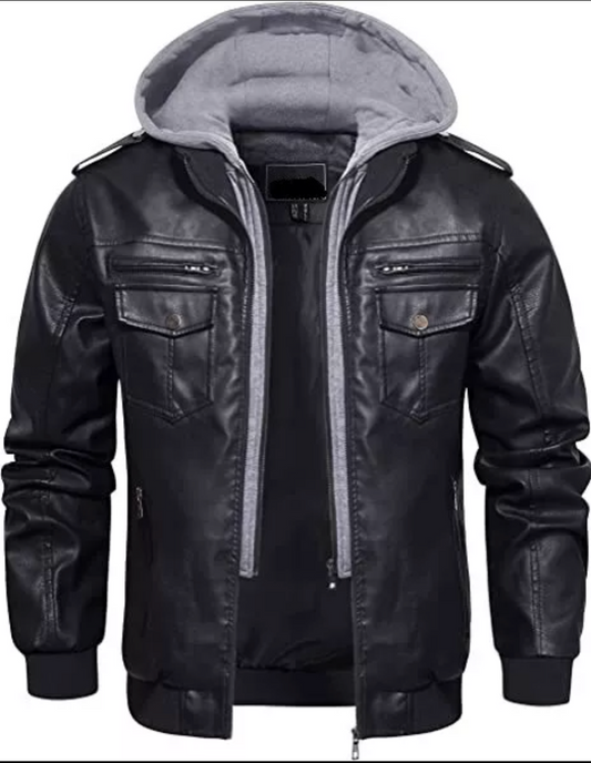 Slim fit Hooded leather jacket