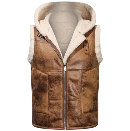 Men's Brown Aviator Sheepskin Leather Vest