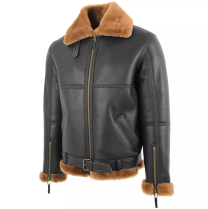 Brown Fur Shearling Leather Winter Jacket