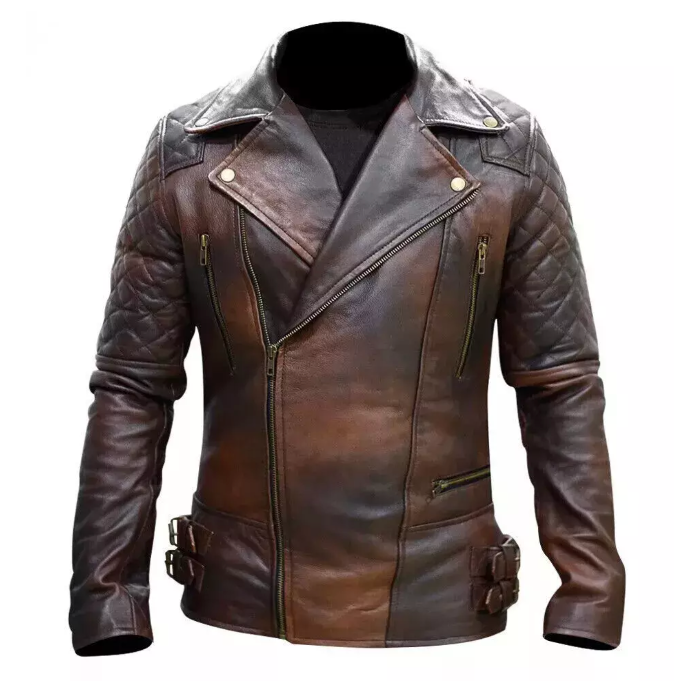 Real Leather Distressed Brown Jacket Men's