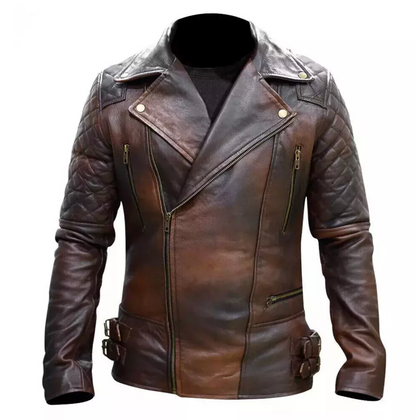 Real Leather Distressed Brown Jacket Men's