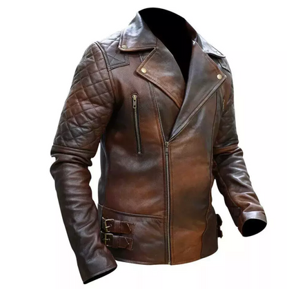 Real Leather Distressed Brown Jacket Men's