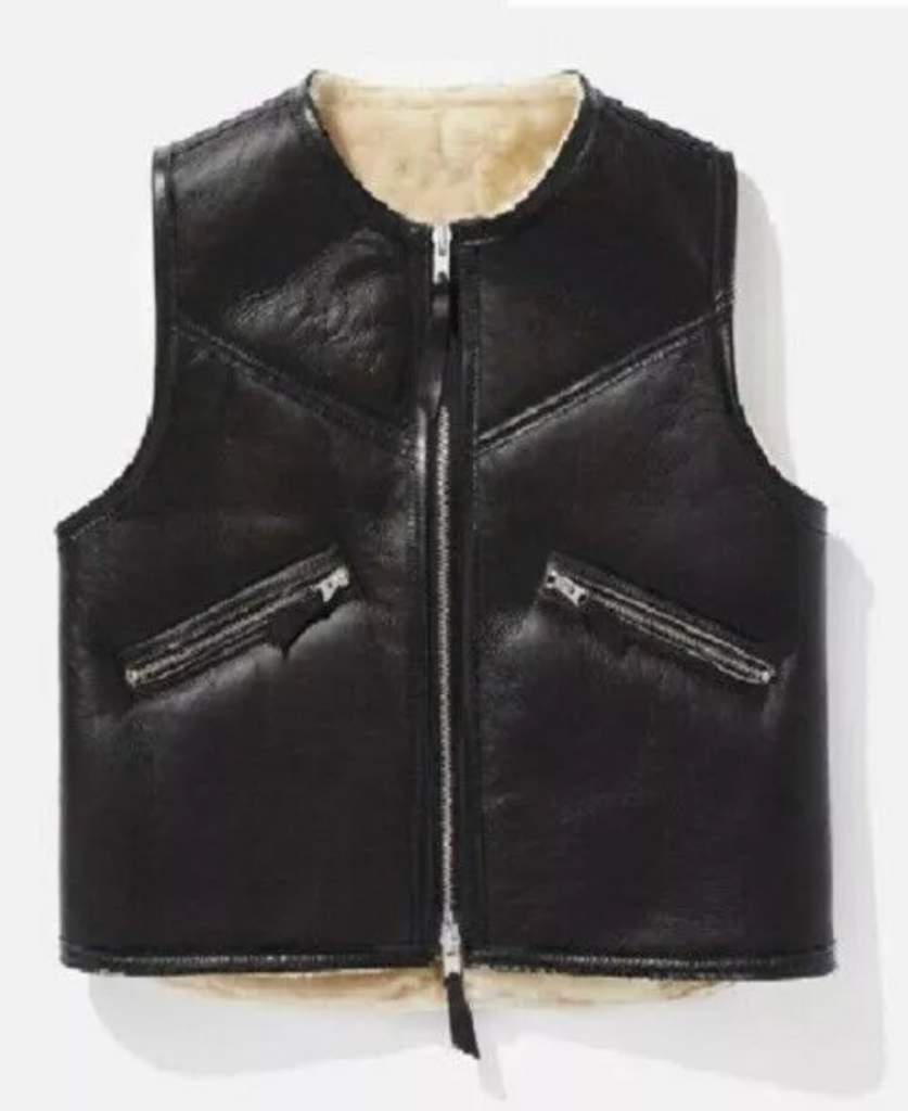 Men's Real Leather Collarless Black Vest