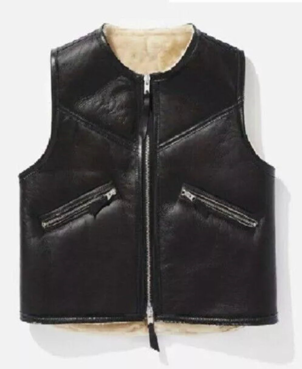 Men's Real Leather Collarless Black Vest