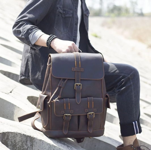 Vintage Leather Travel Backpack Rucksack