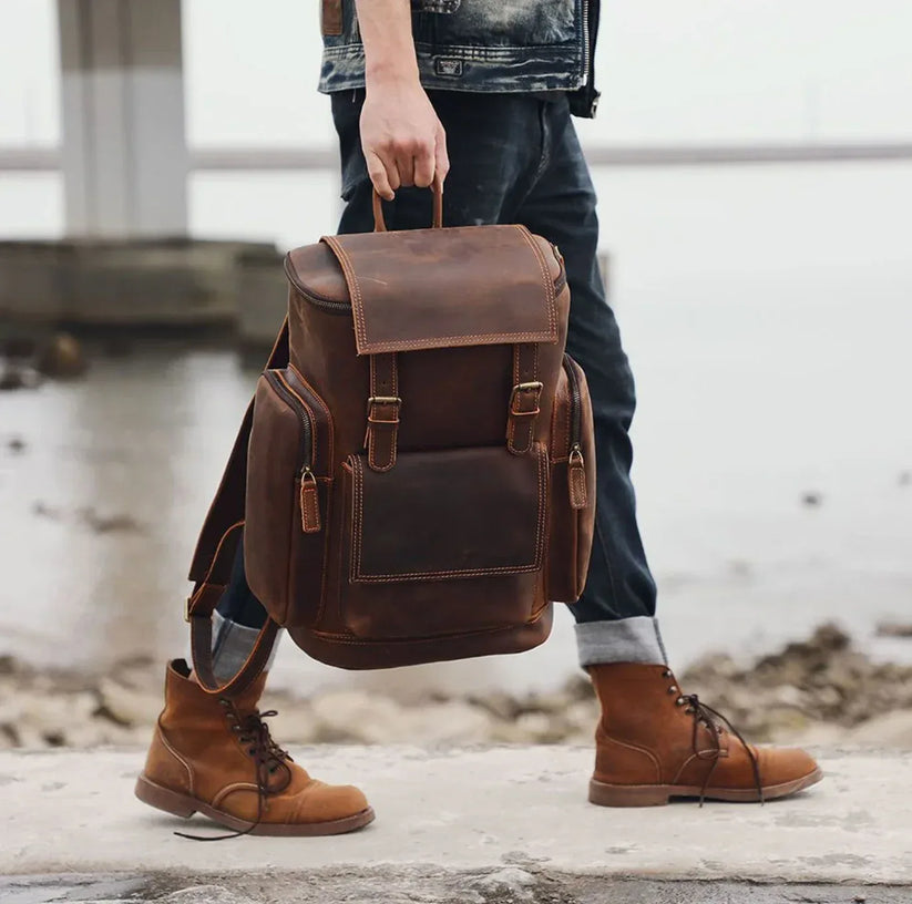 Extra Pocket Backpack 23 Olive Cowhide Shw