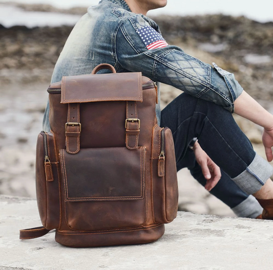 Original Cowhide Leather Travel Backpack