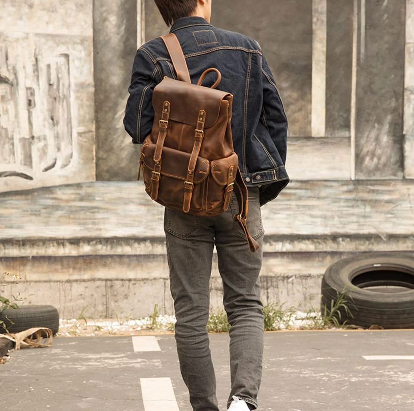 Leather Overnight Backpack Rucksack