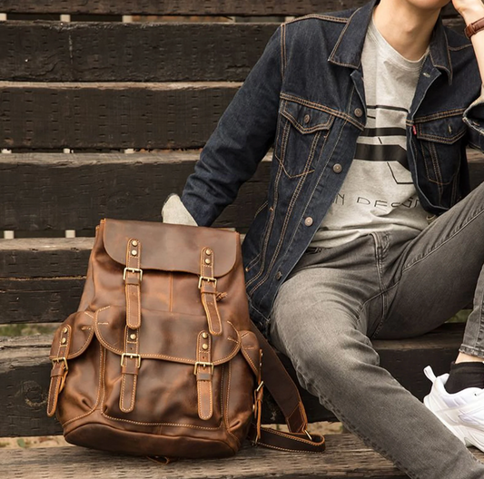 Leather Overnight Backpack Rucksack