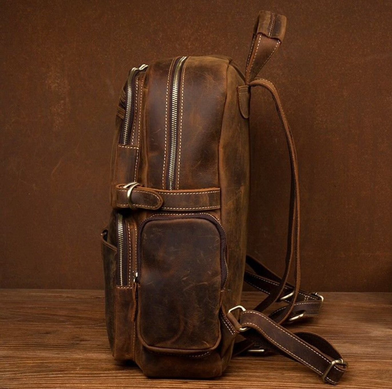 Vintage Leather Travel Laptop Backpack