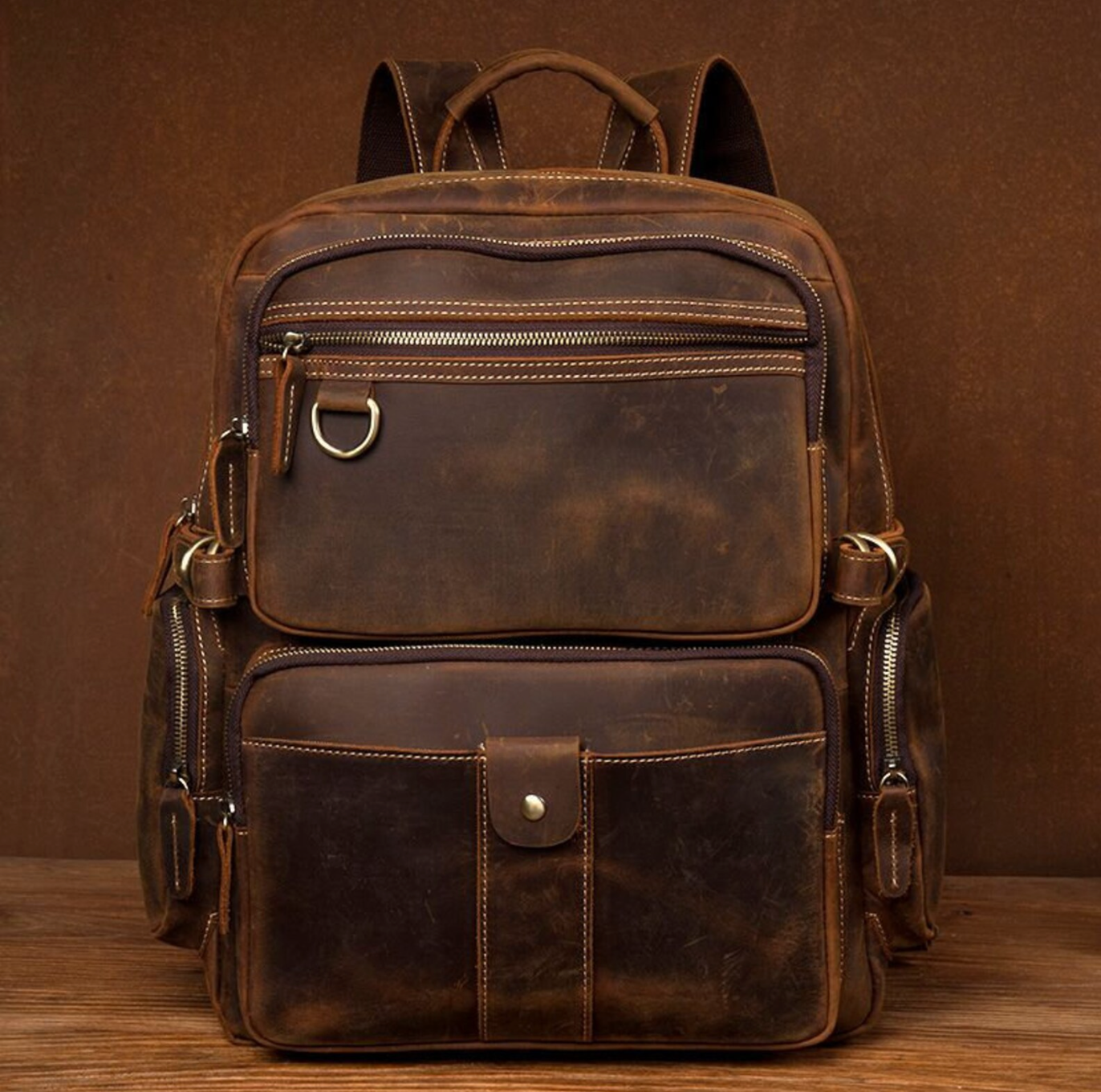 Vintage Leather Travel Laptop Backpack