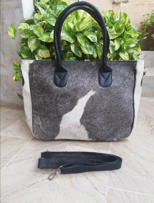 Hair On Cowhide Grey Tote Bag