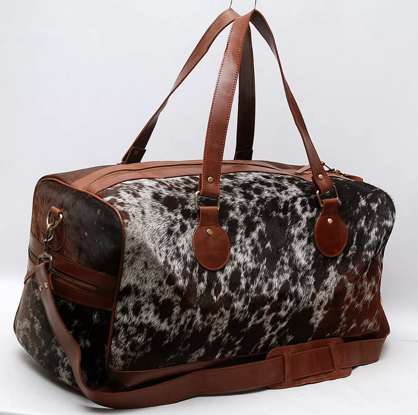 Cowhide Fur Travel Luggage Duffle Bag