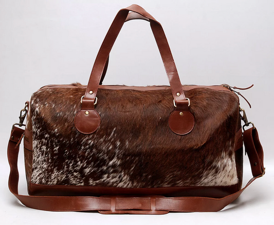 Large Cowhide Duffle Weekender Travel Bag