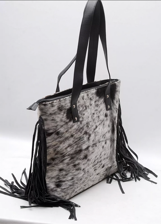 Real Hair On Cowhide Fringe Tote Bag