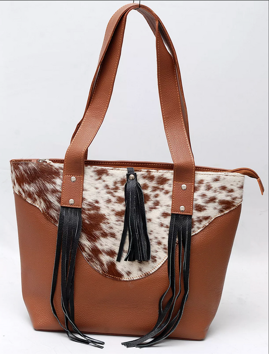 Hair On Cowhide Leather Shoulder Purse With Fringe