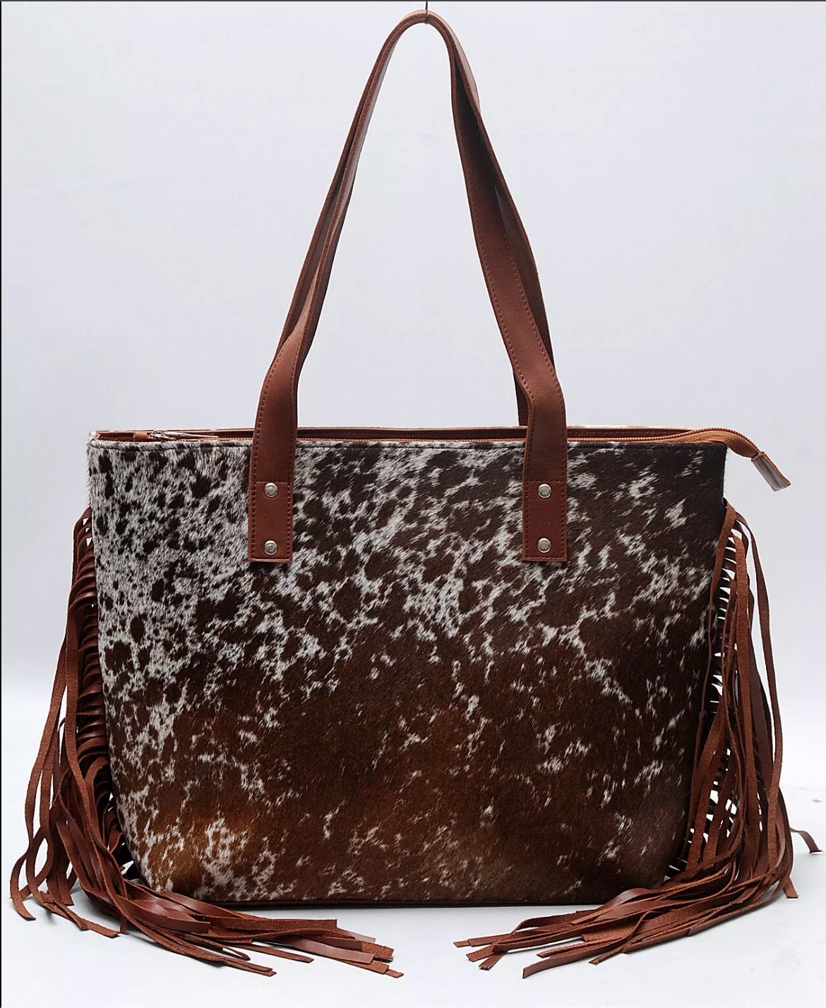 Real Hair On Cowhide Tote Purse With Fringe