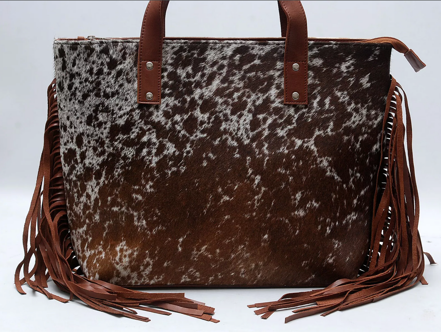 Real Hair On Cowhide Tote Purse With Fringe