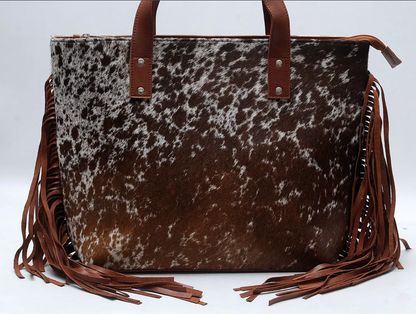 Real Hair On Cowhide Tote Purse With Fringe