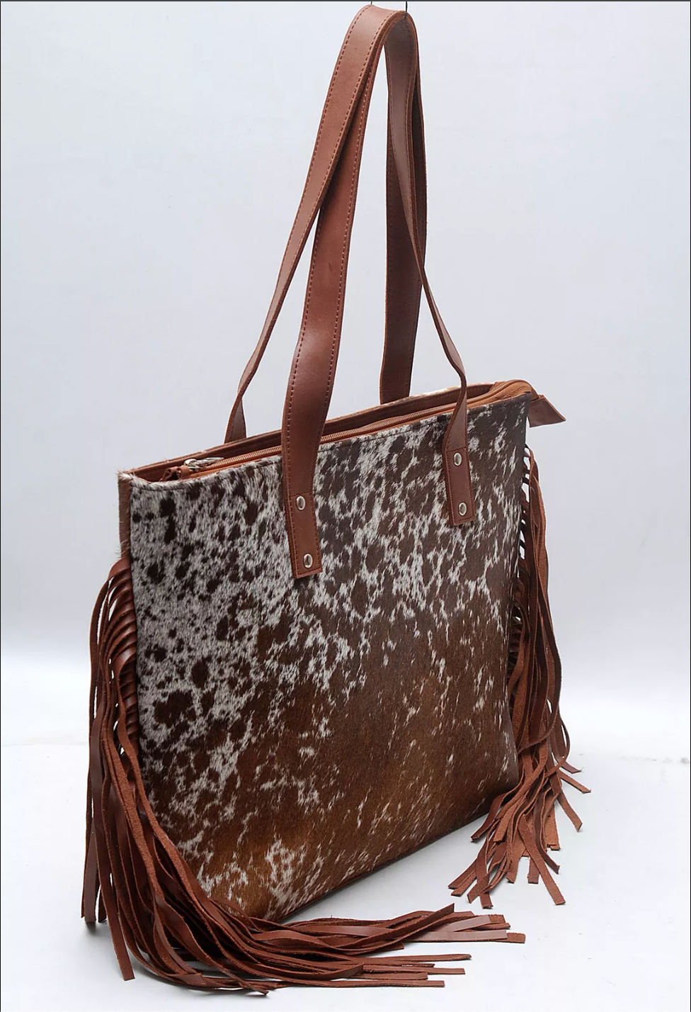 Real Hair On Cowhide Tote Purse With Fringe